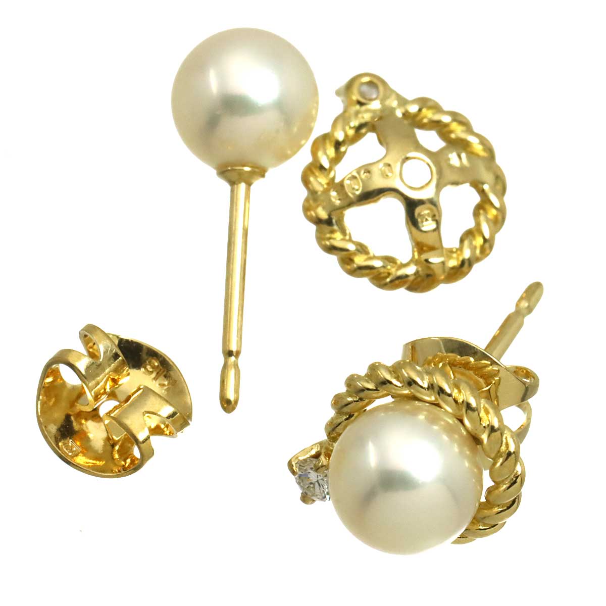 Akoya Pearl Diamond 0.03ct/0.03ct Earrings Pierced 18K YG 750