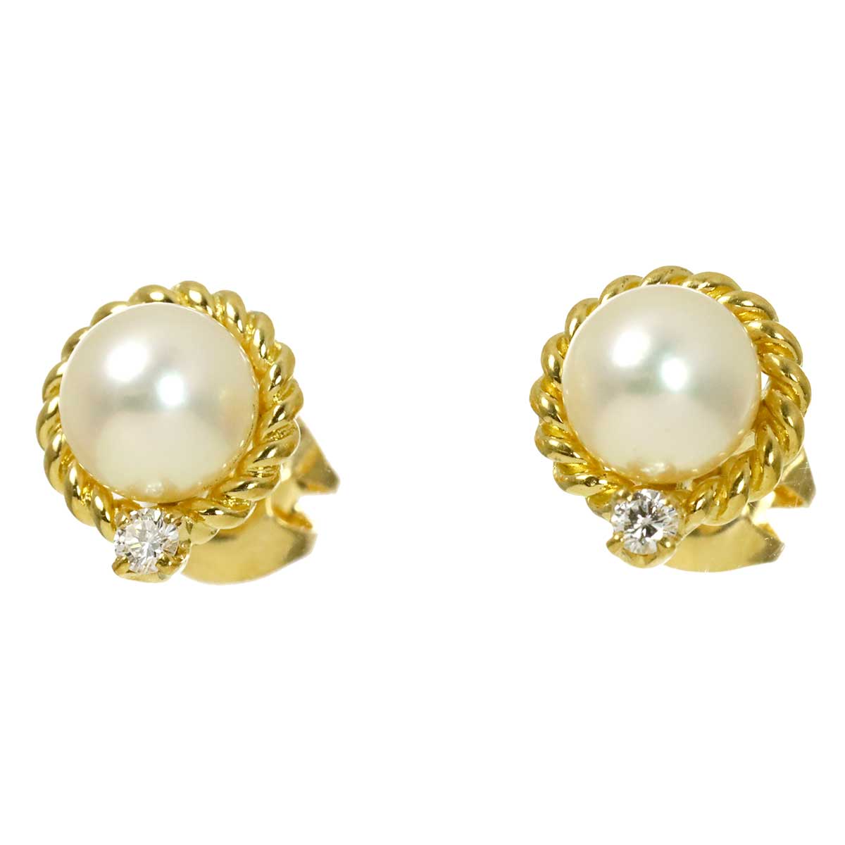 Akoya Pearl Diamond 0.03ct/0.03ct Earrings Pierced 18K YG 750
