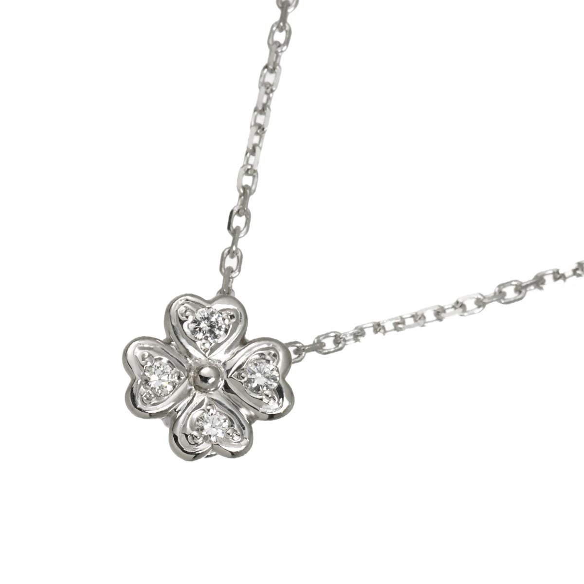Diamond 0.07ct Clover Necklace 18K White Gold 750