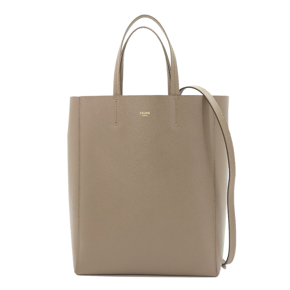 Small Vertical Cabas 2way Tote Shoulder Bag Leather Taupe 189813