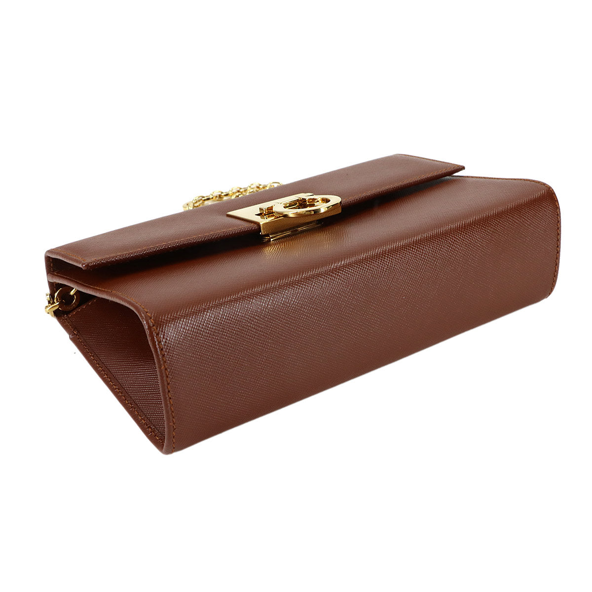 Gancini Chain Shoulder Bag Leather Brown