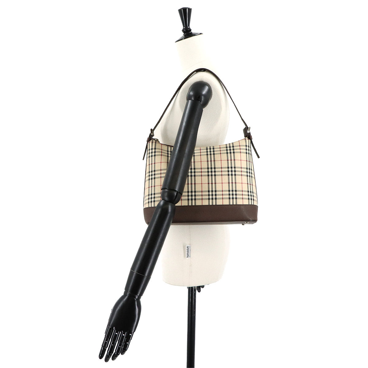 Shoulder Bag Canvas Leather Beige Brown Plaid Purse
