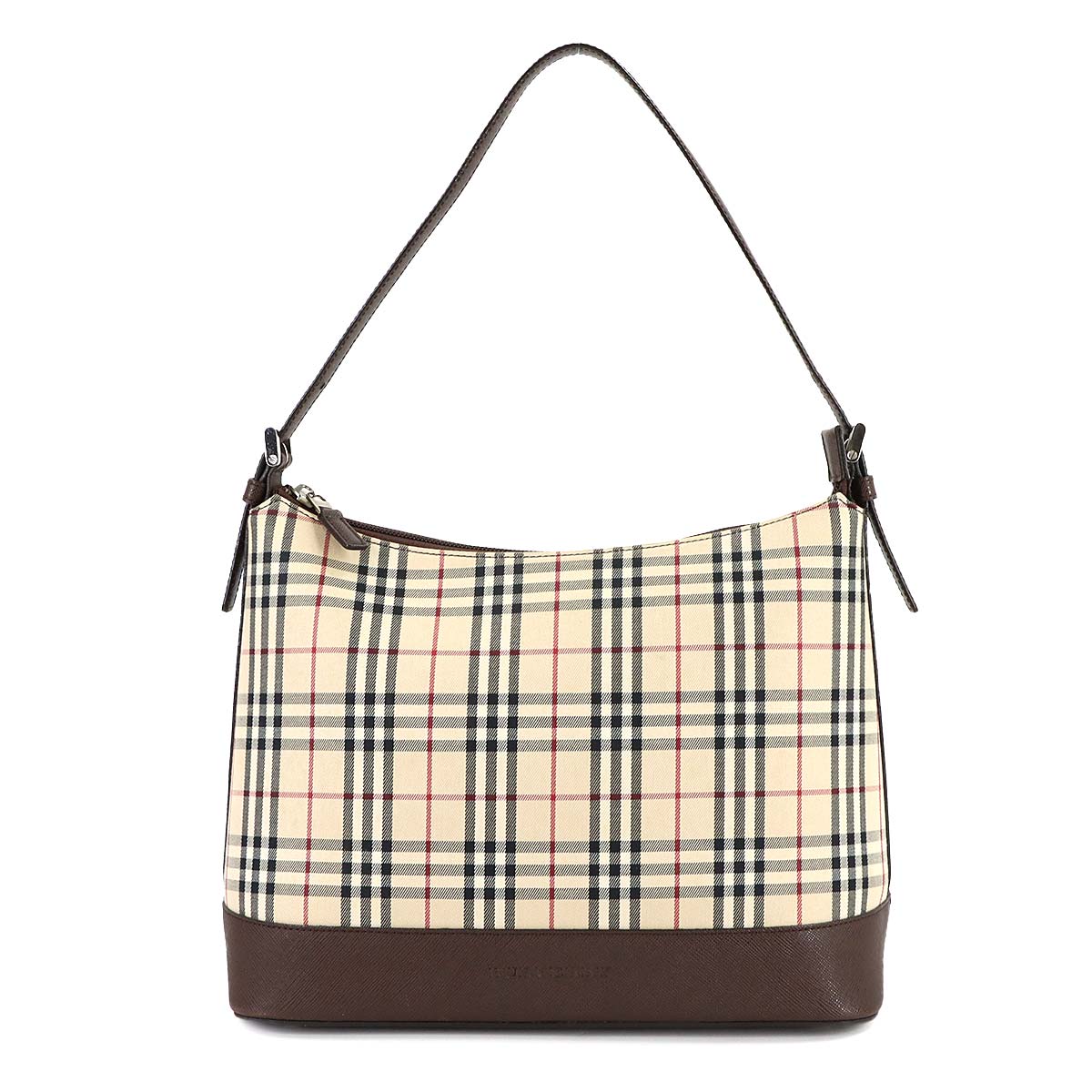 Shoulder Bag Canvas Leather Beige Brown Plaid Purse
