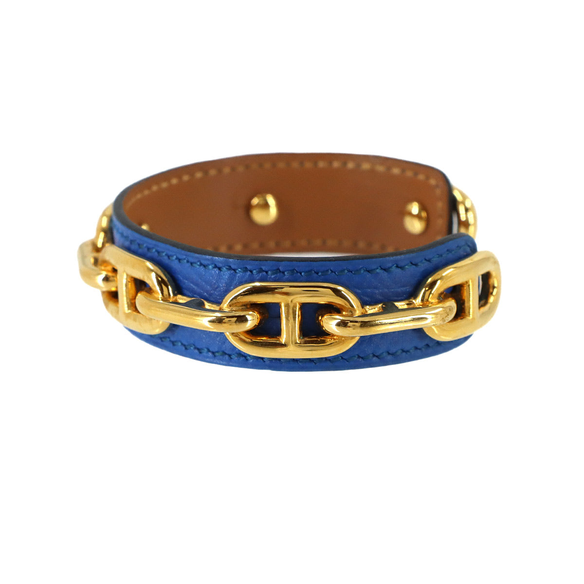 Chaine d'Ancre Leather Bangle Bracelet Blue Gold