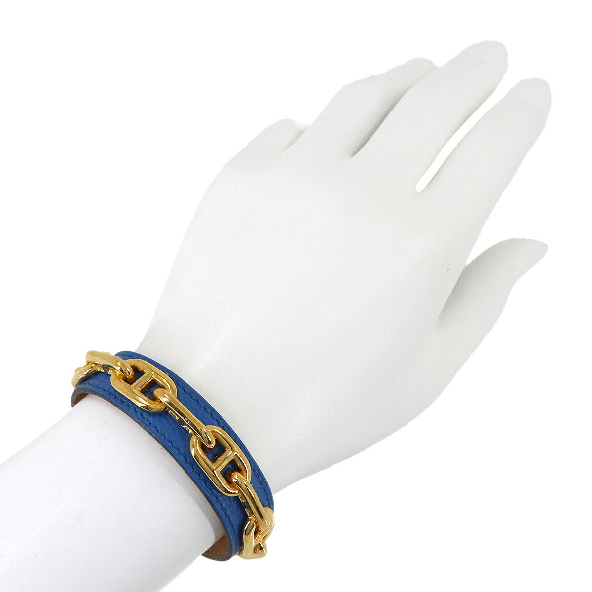 Chaine d'Ancre Leather Bangle Bracelet Blue Gold