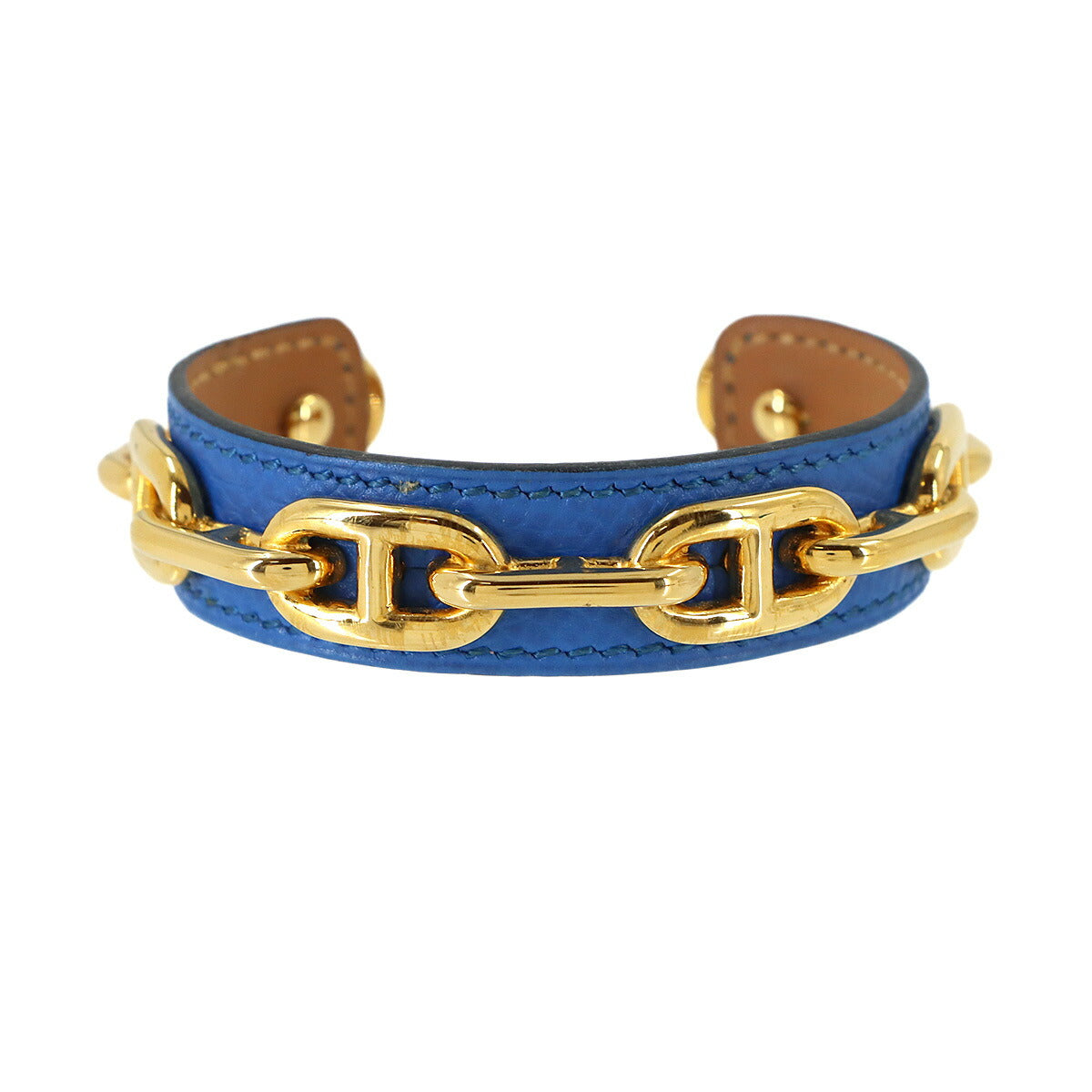 Chaine d'Ancre Leather Bangle Bracelet Blue Gold