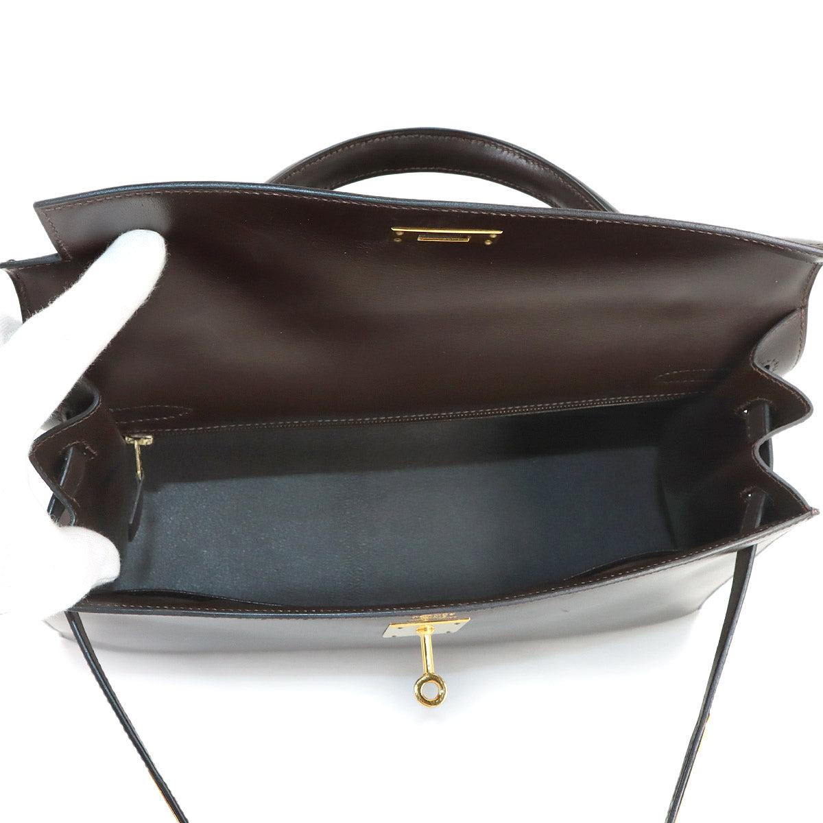 Kelly 32 Box calf Chocolat Hand Shoulder Bag Purse