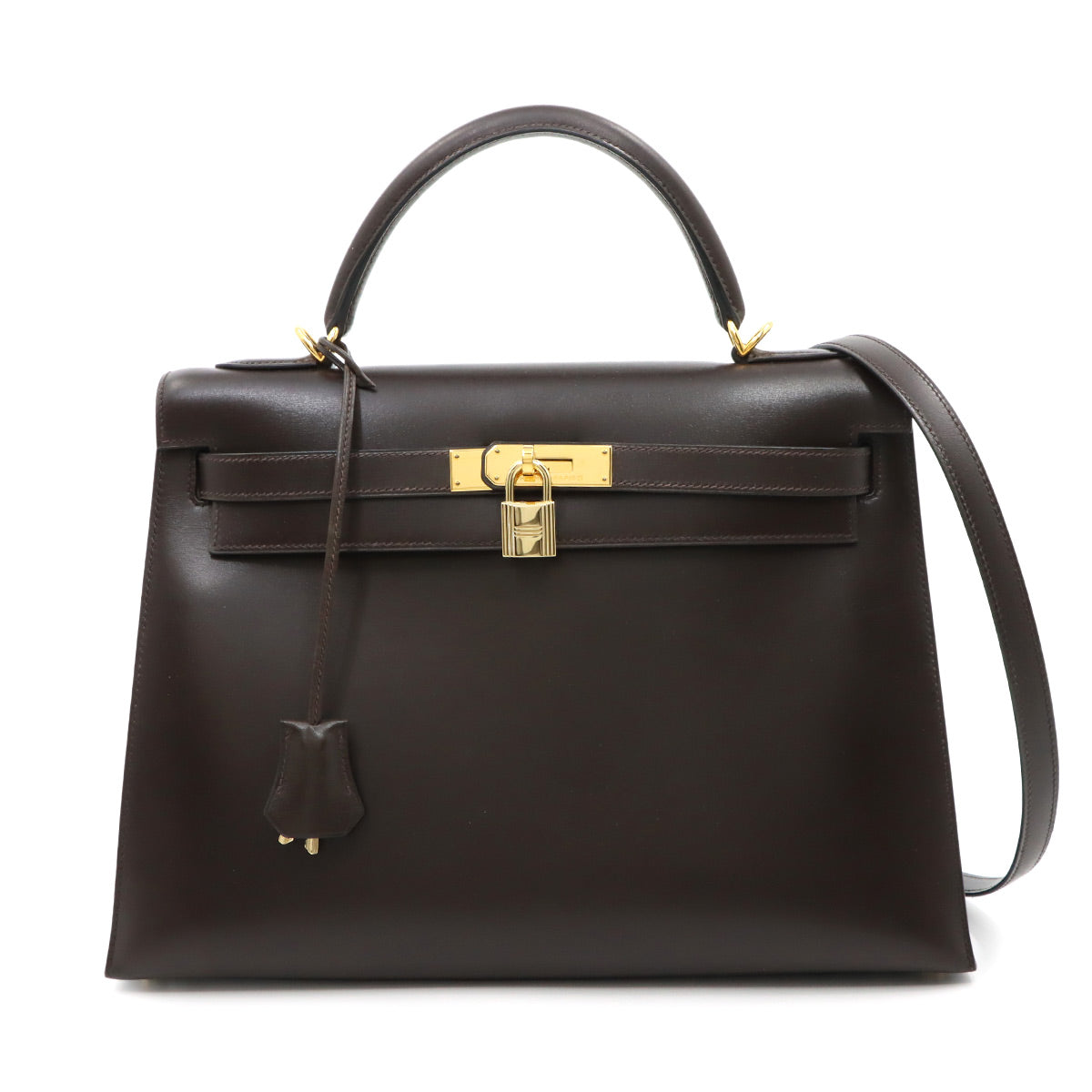 Kelly 32 Box calf Chocolat Hand Shoulder Bag Purse