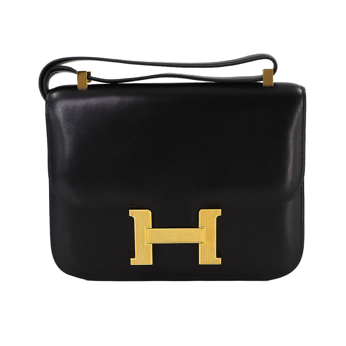 Constance 23 Shoulder Bag Box Calf Leather Black Guilloche