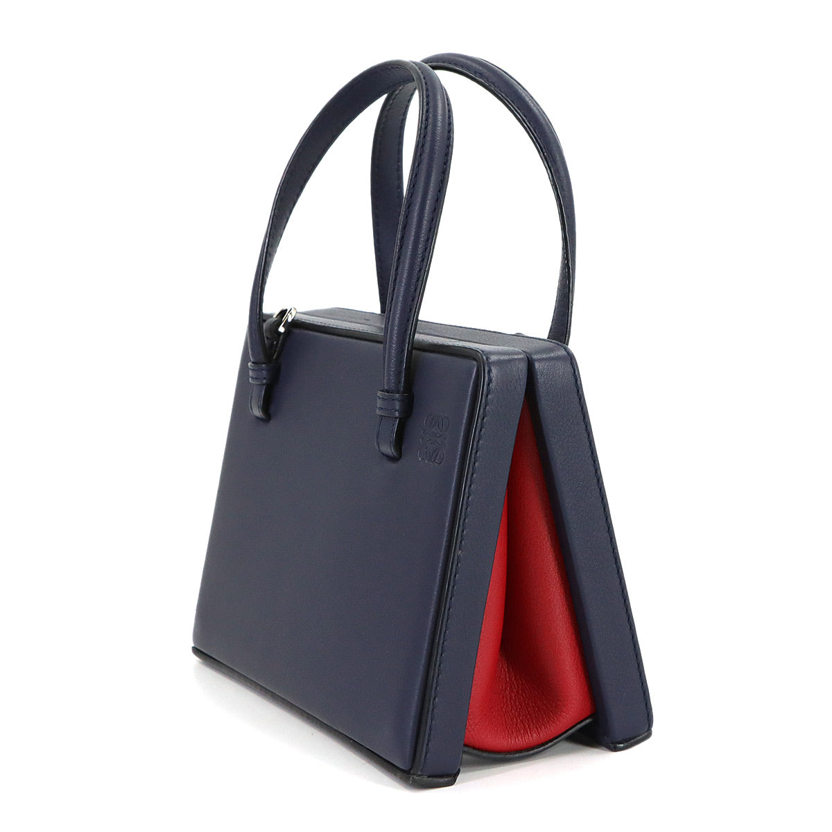Postal Small City London 2way Hand Shoulder Bag Leather Navy