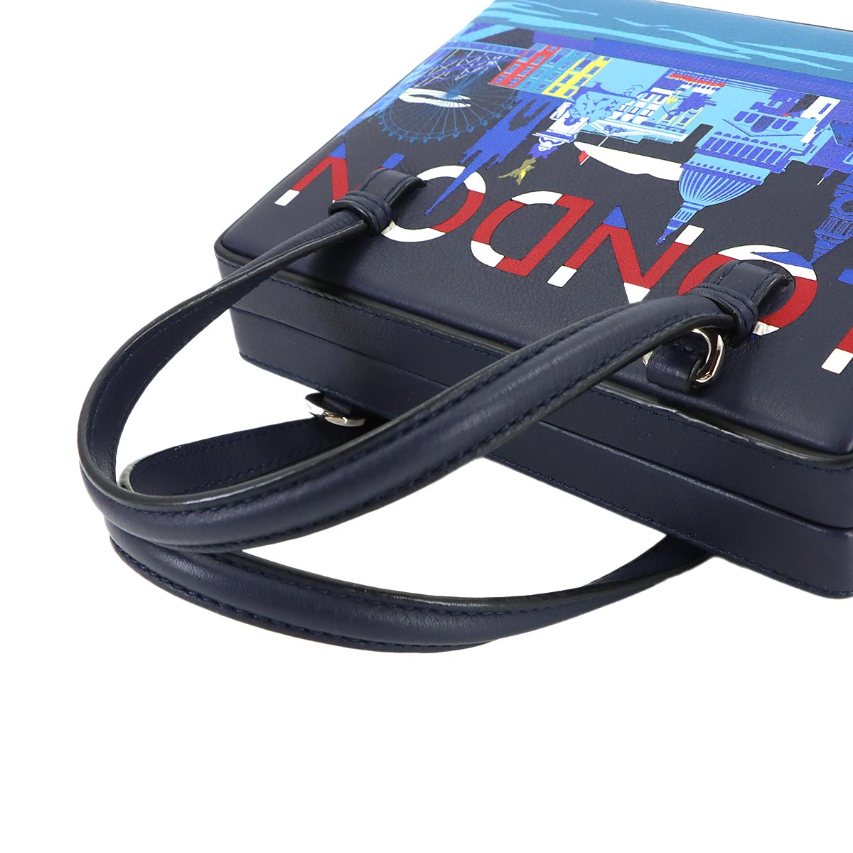 Postal Small City London 2way Hand Shoulder Bag Leather Navy