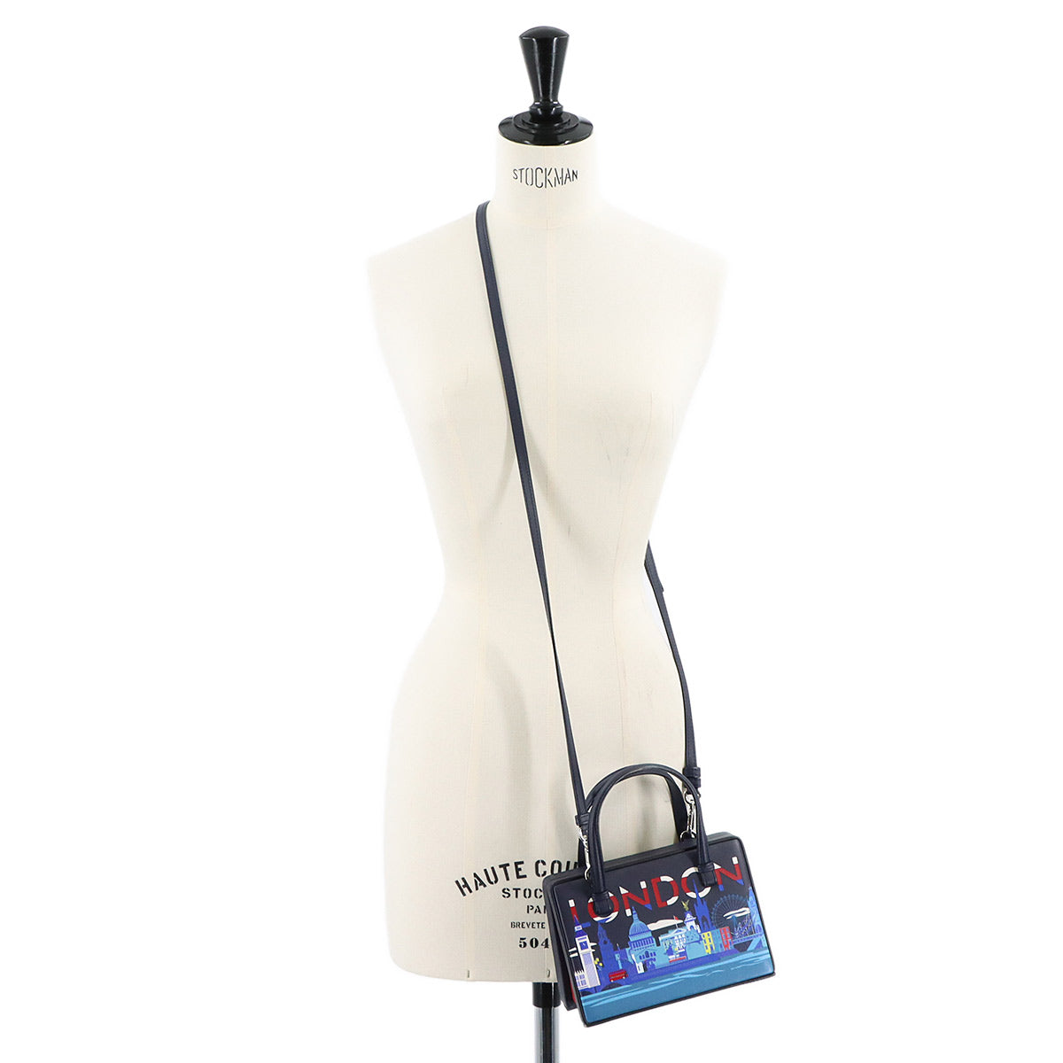 Postal Small City London 2way Hand Shoulder Bag Leather Navy