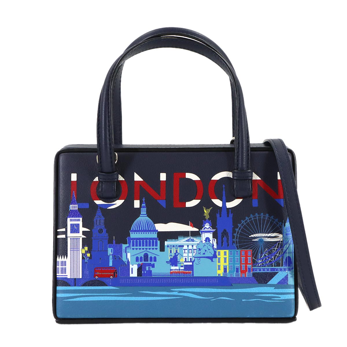 Postal Small City London 2way Hand Shoulder Bag Leather Navy