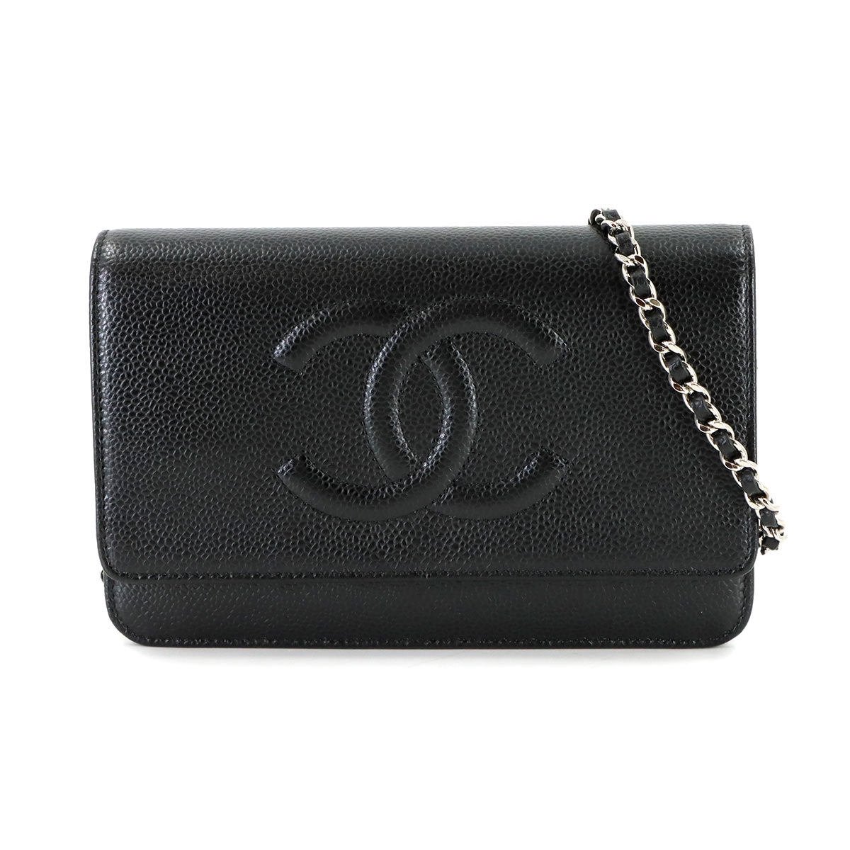 Chain Long Wallet Leather Black A48654 Coco Logos Purse