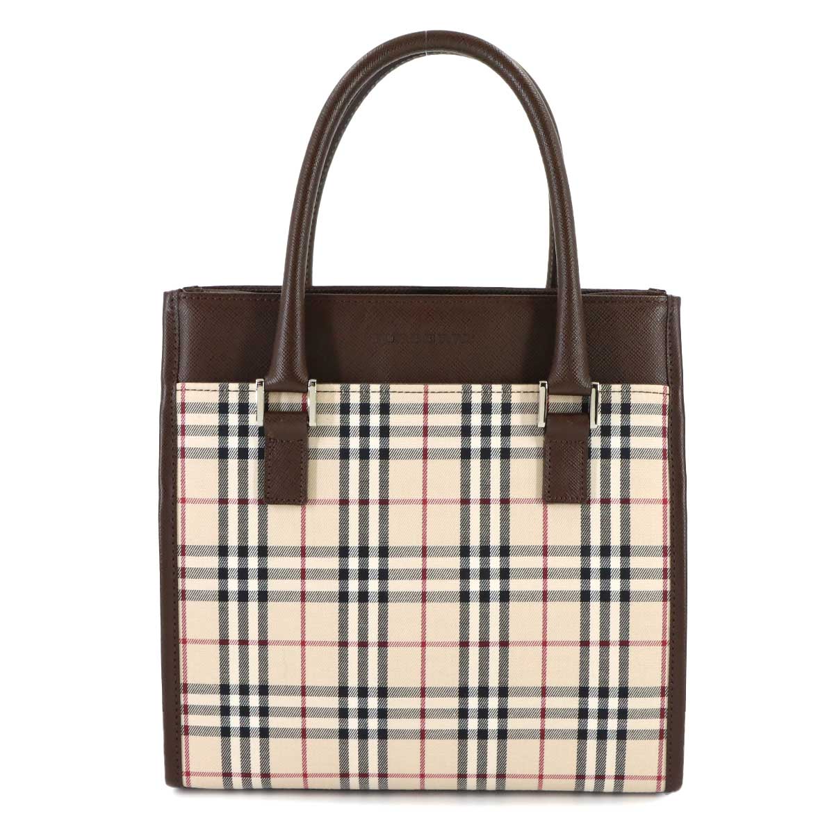 Plaid Hand Bag Canvas Leather Beige Brown Purse