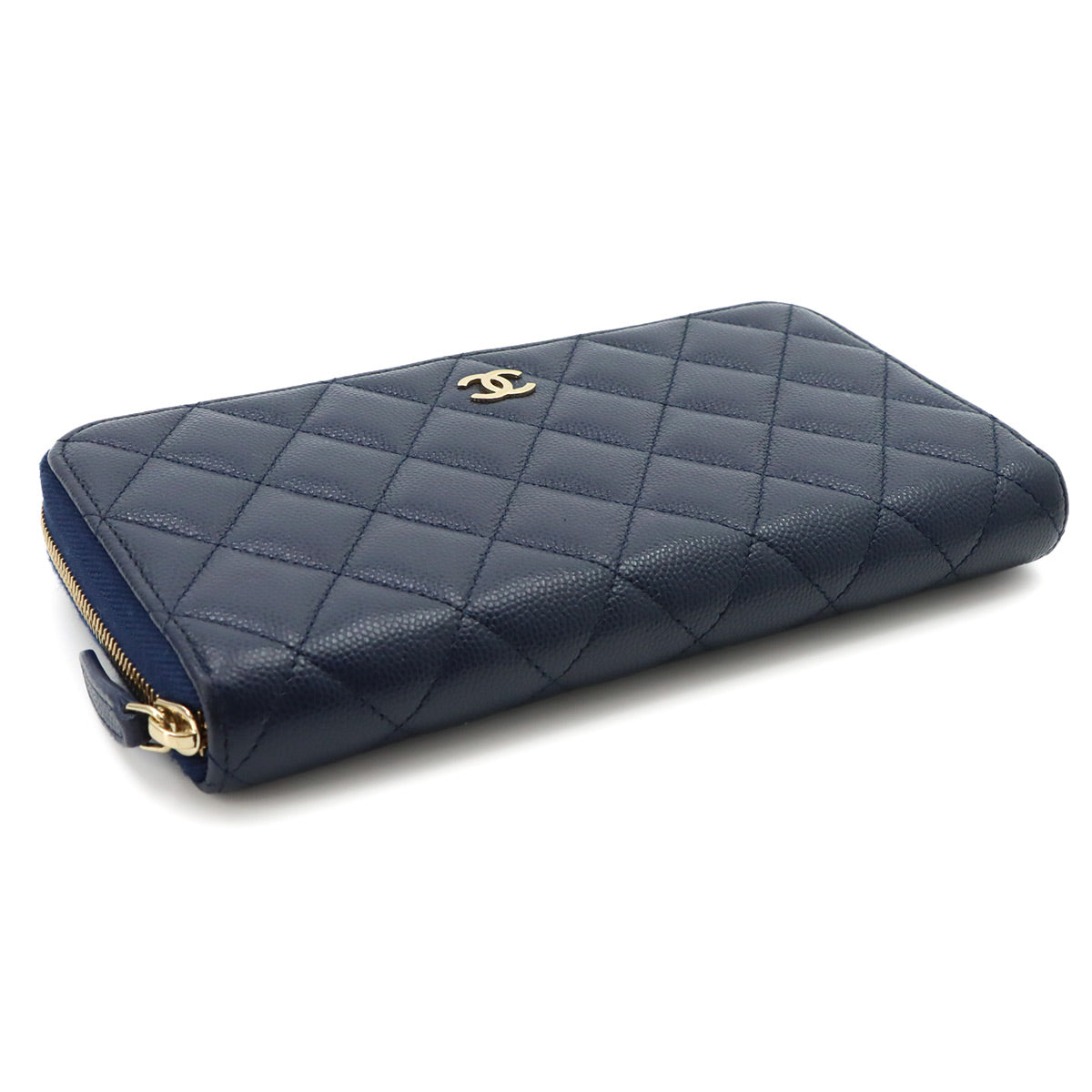 Matelasse Classic Long Zipped Wallet Leather Navy A50097