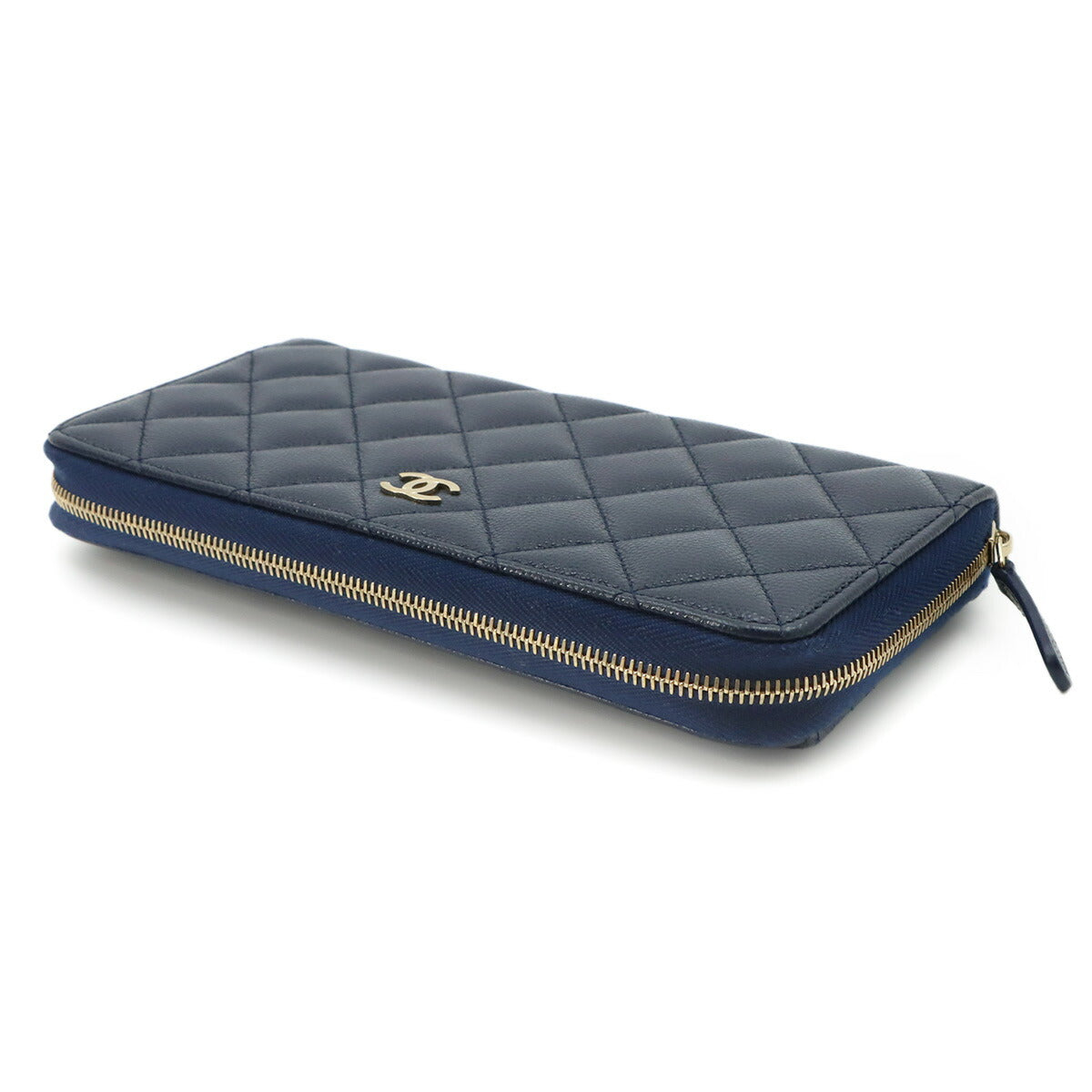 Matelasse Classic Long Zipped Wallet Leather Navy A50097
