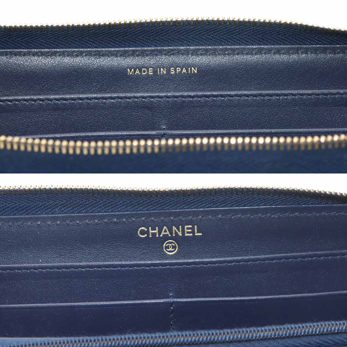 Matelasse Classic Long Zipped Wallet Leather Navy A50097