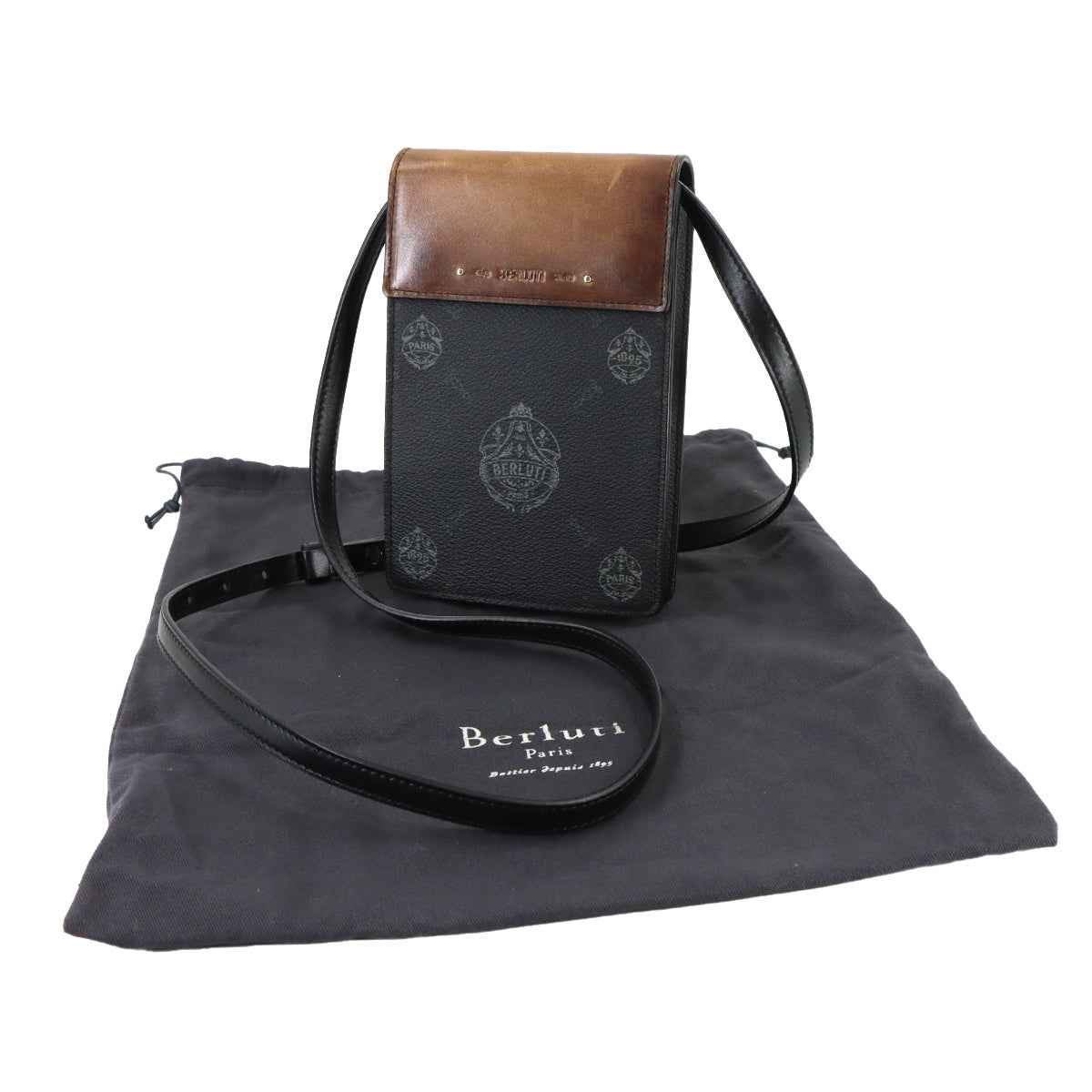 Traveler Phone Pouch Shoulder Bag PVC Leather Black Brown