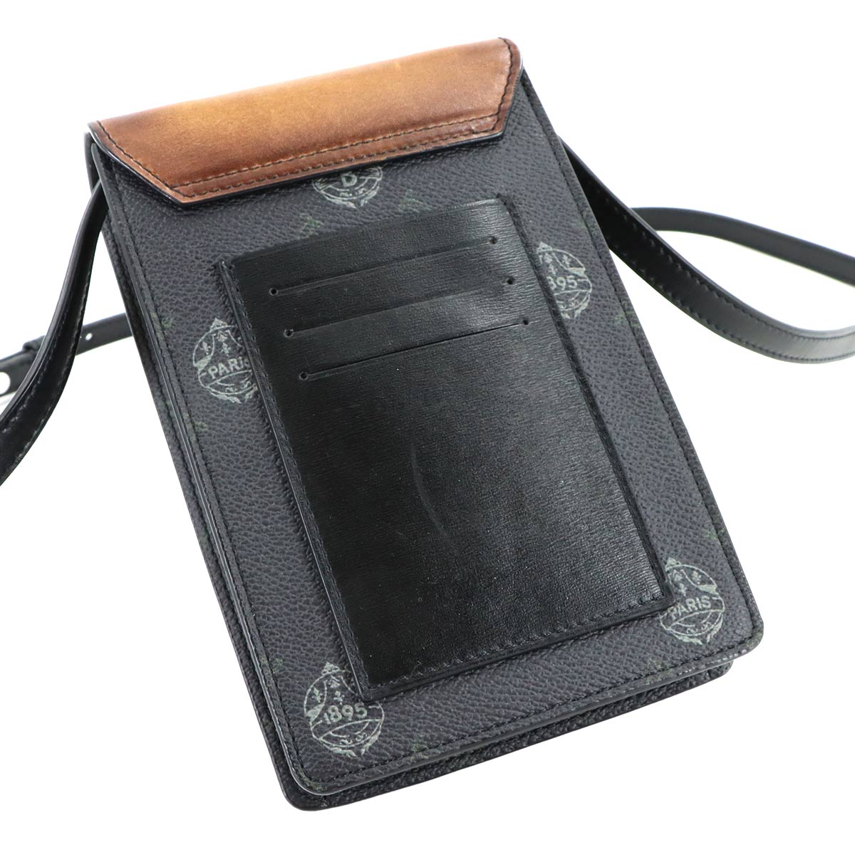 Traveler Phone Pouch Shoulder Bag PVC Leather Black Brown