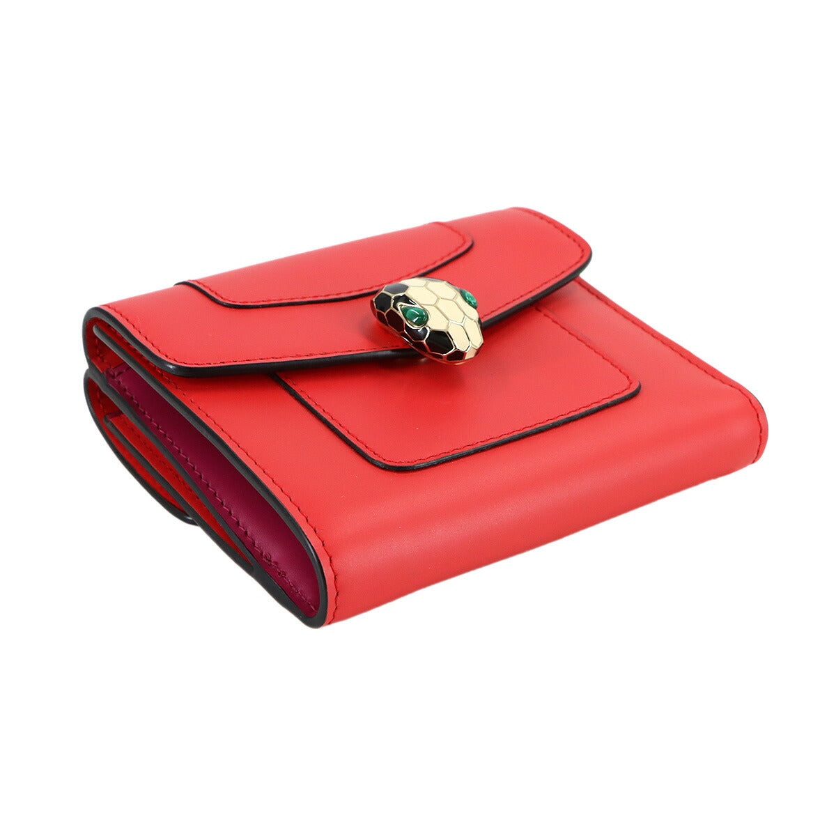 Serpenti Forever Compact Wallet Leather Red Purse