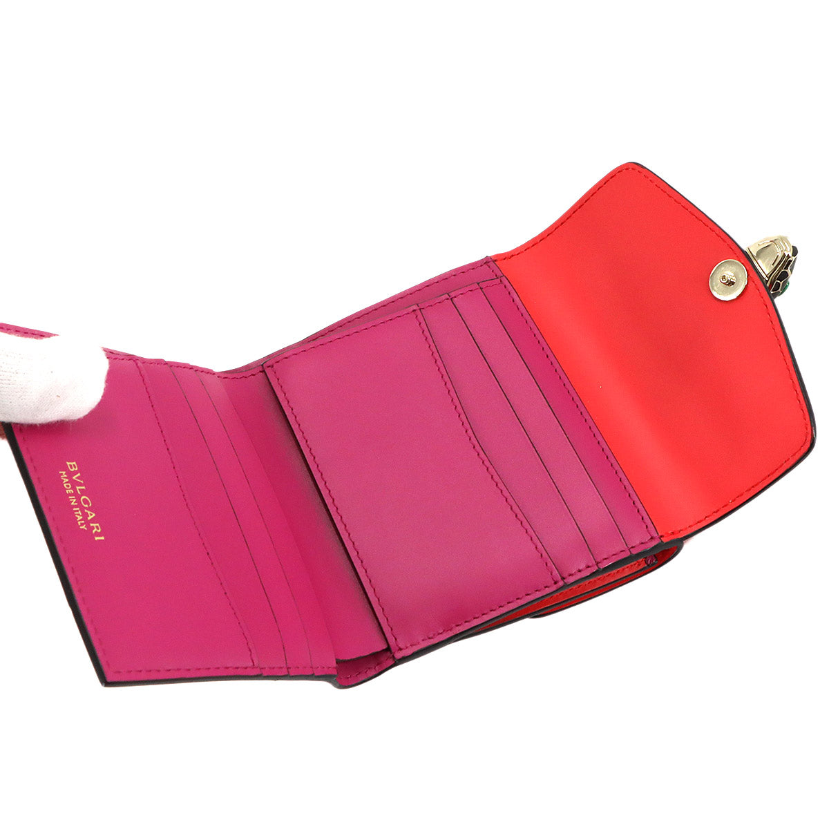 Serpenti Forever Compact Wallet Leather Red Purse