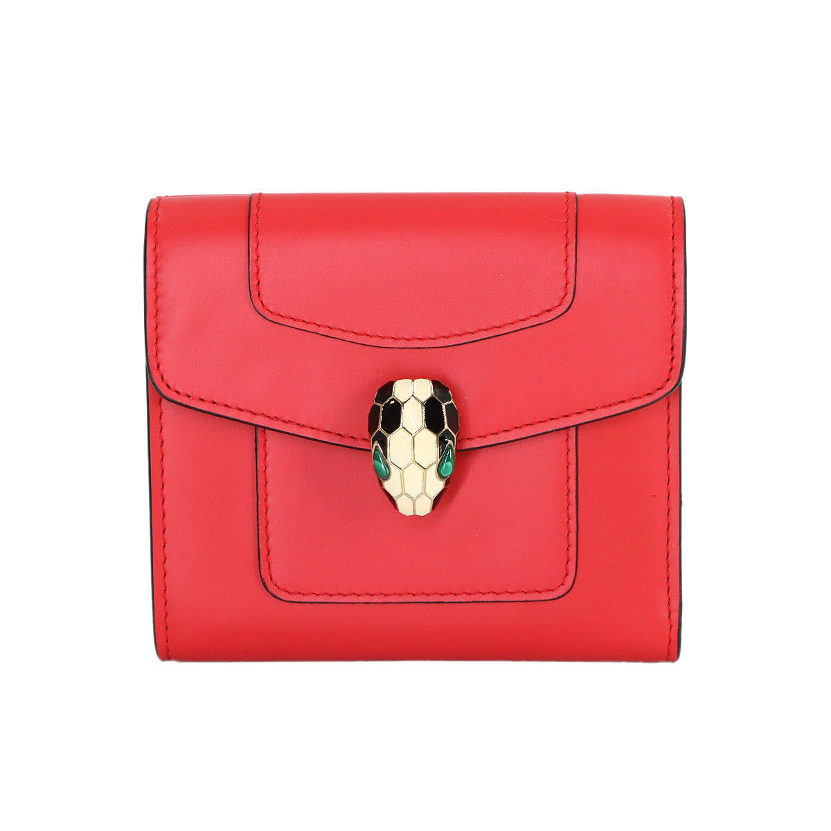Serpenti Forever Compact Wallet Leather Red Purse