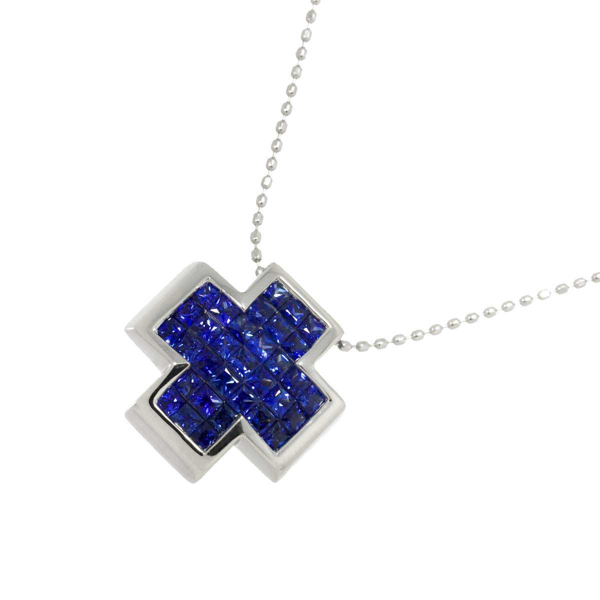 Sapphire Cross Necklace 18K WG White Gold 750