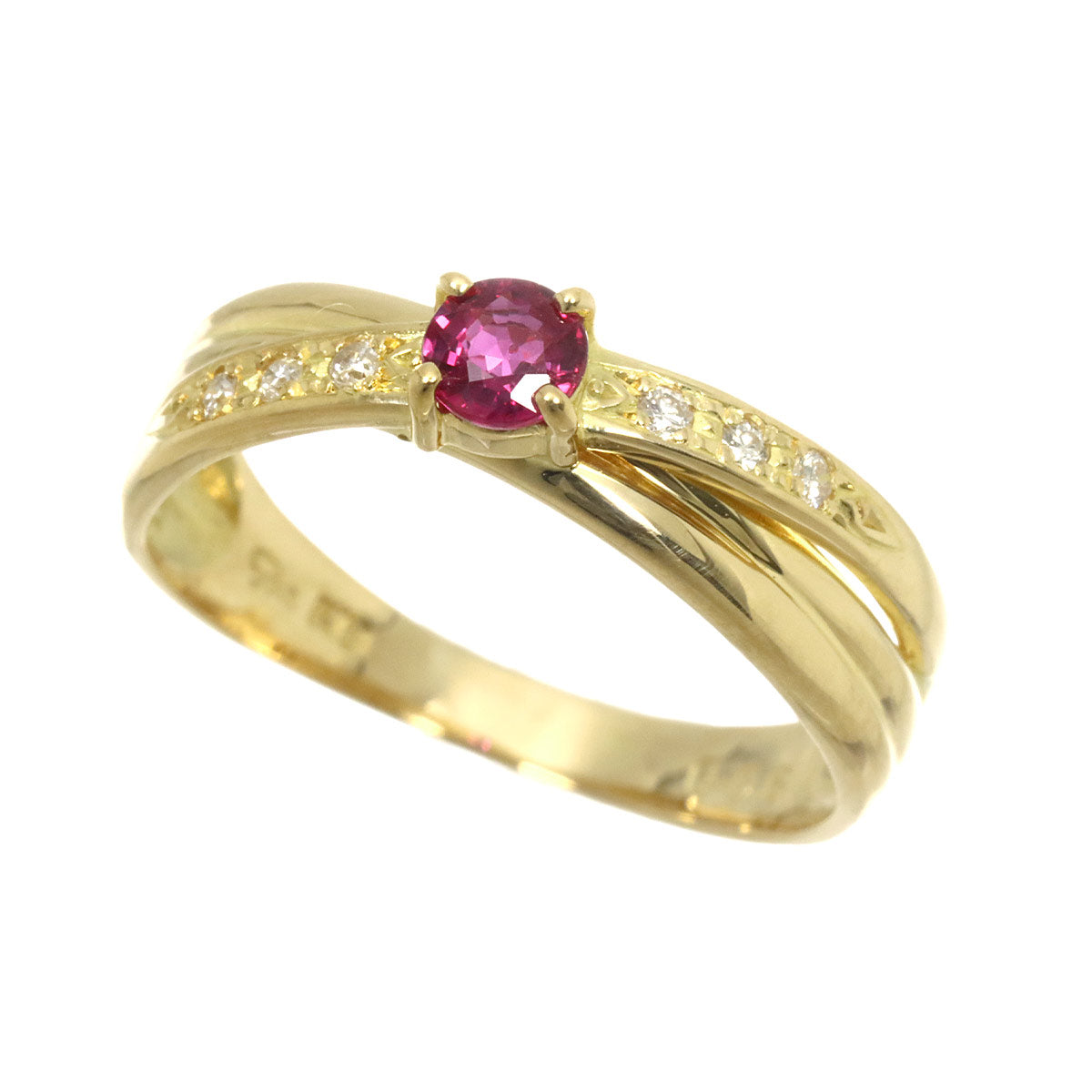 Ruby Diamond 0.06ct Ring 18K YG 750 Size6(US)