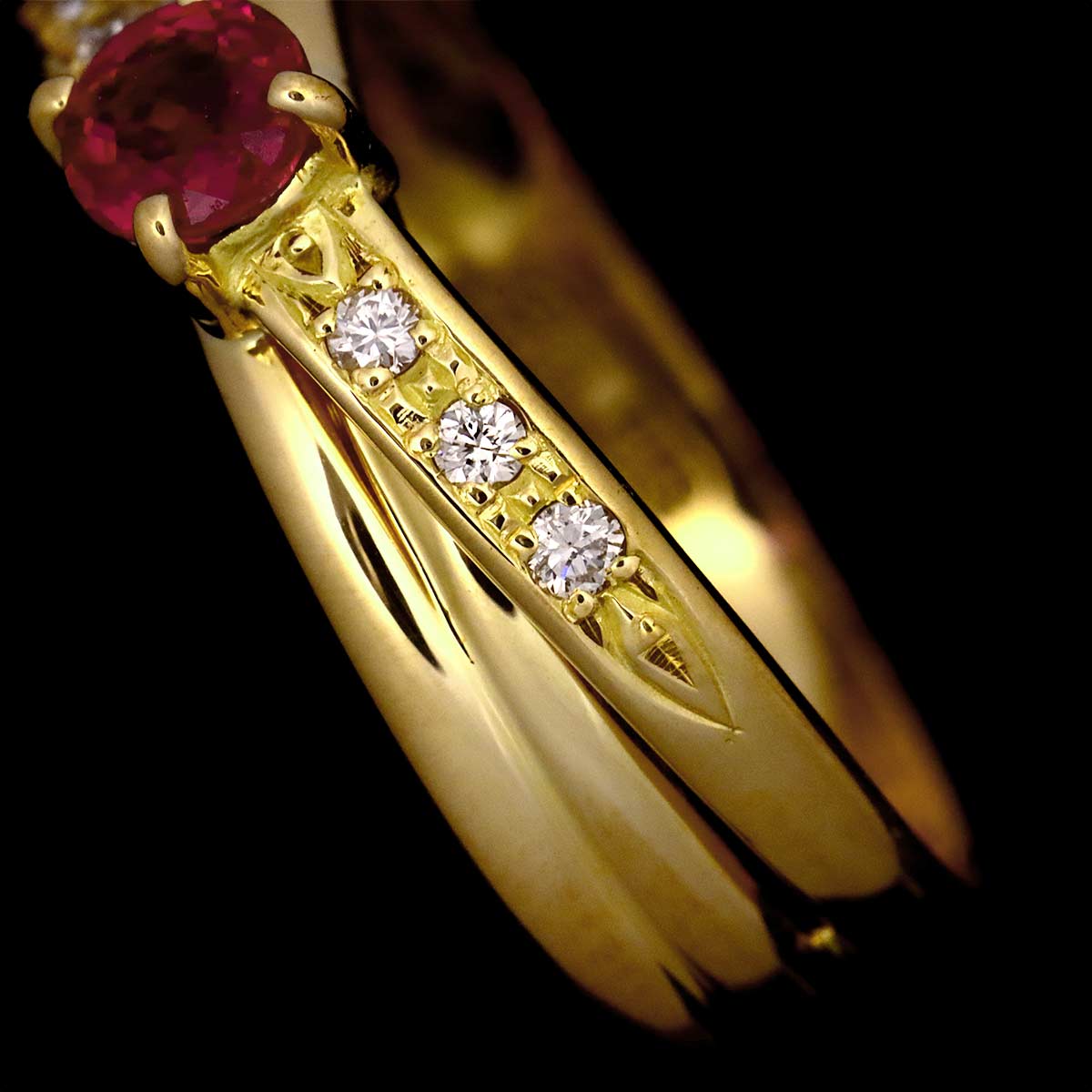 Ruby Diamond 0.06ct Ring 18K YG 750 Size6(US)