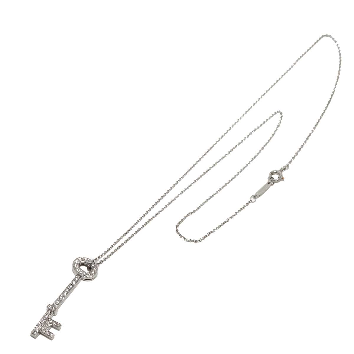 Oval Key Diamond Necklace Platinum