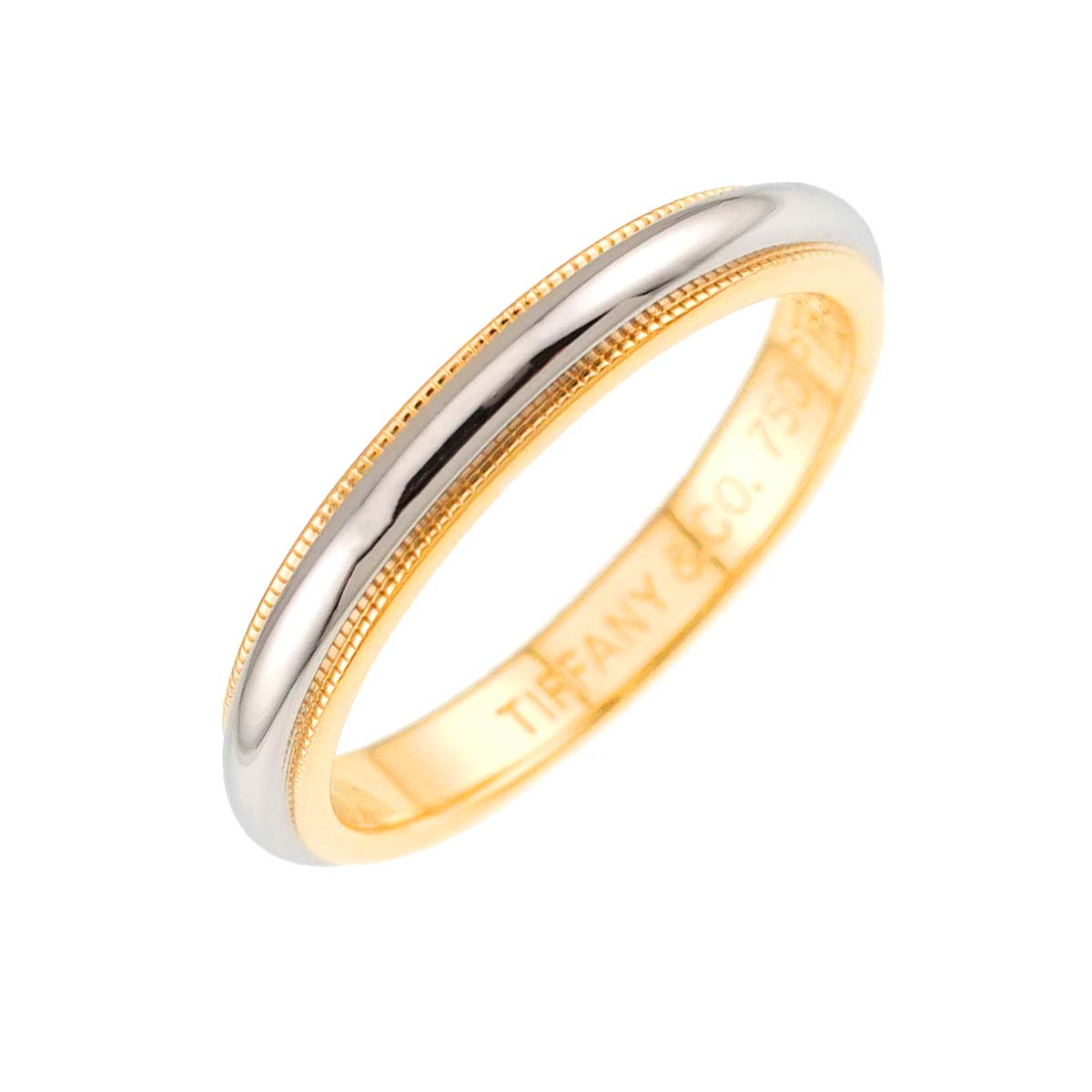 Milgrain Band Ring Pt 18K YG 750 Size7.5-7.75(US)
