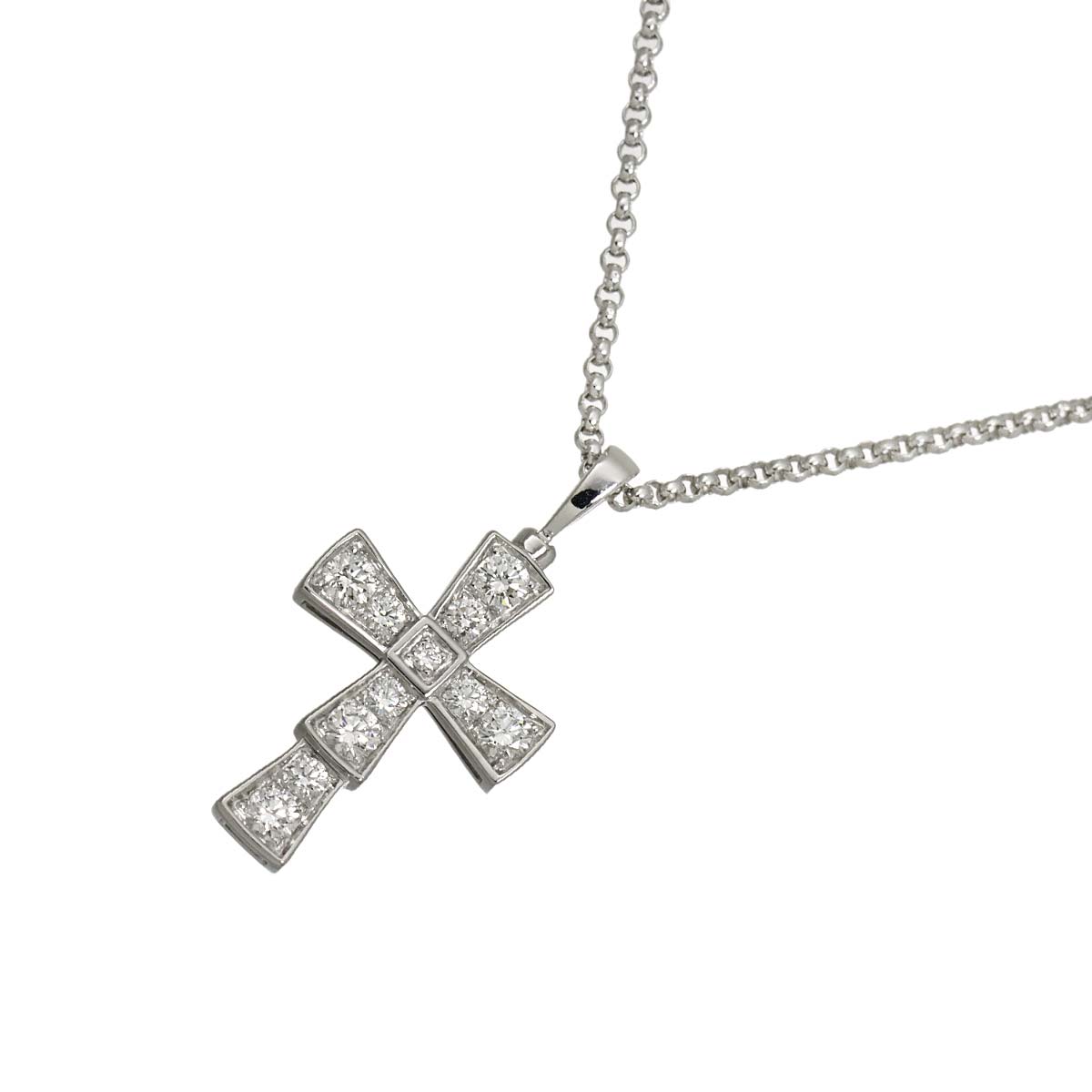 Serpenti Small Cross Diamond Necklace 18K White Gold 750