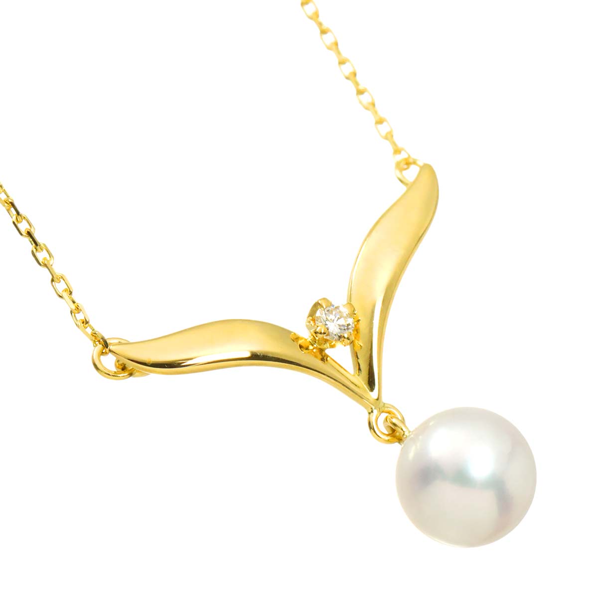 Akoya Pearl 7.0mm Diamond Necklace 18K Yellow Gold 750