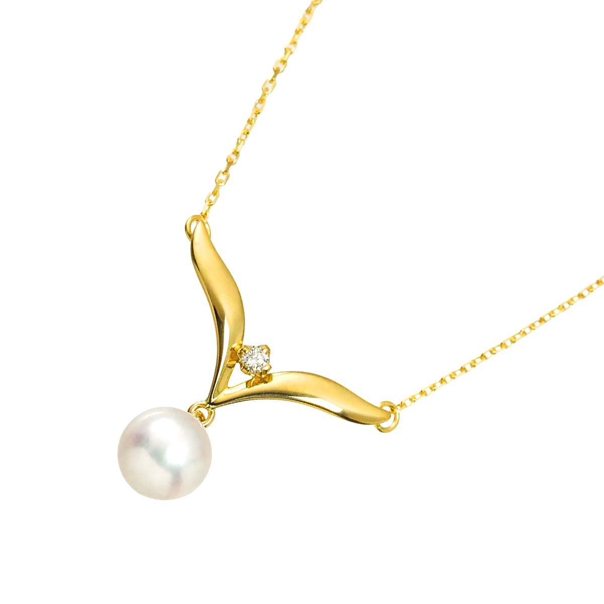 Akoya Pearl 7.0mm Diamond Necklace 18K Yellow Gold 750