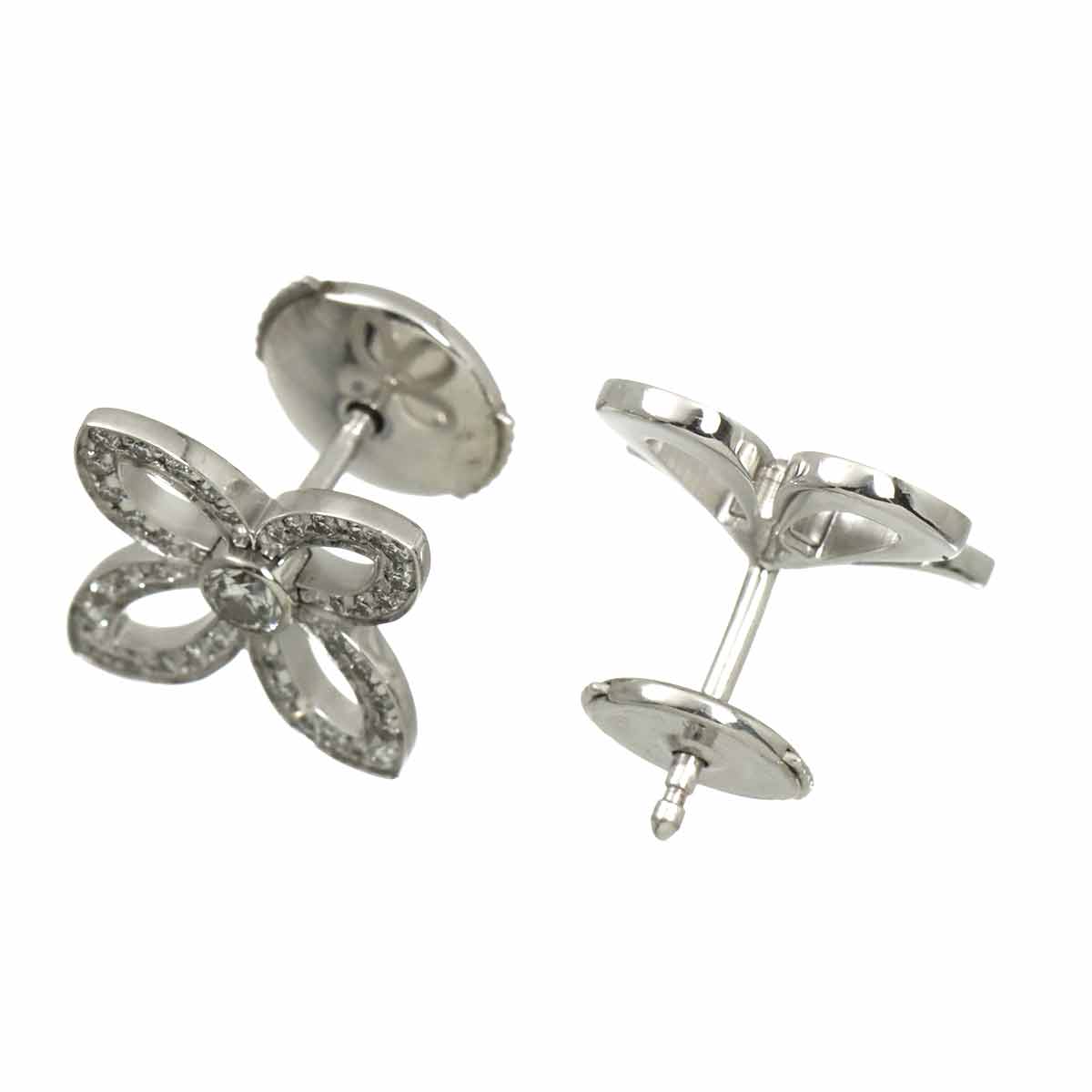 Diamond Flower Earrings Pierced 18K White Gold 750