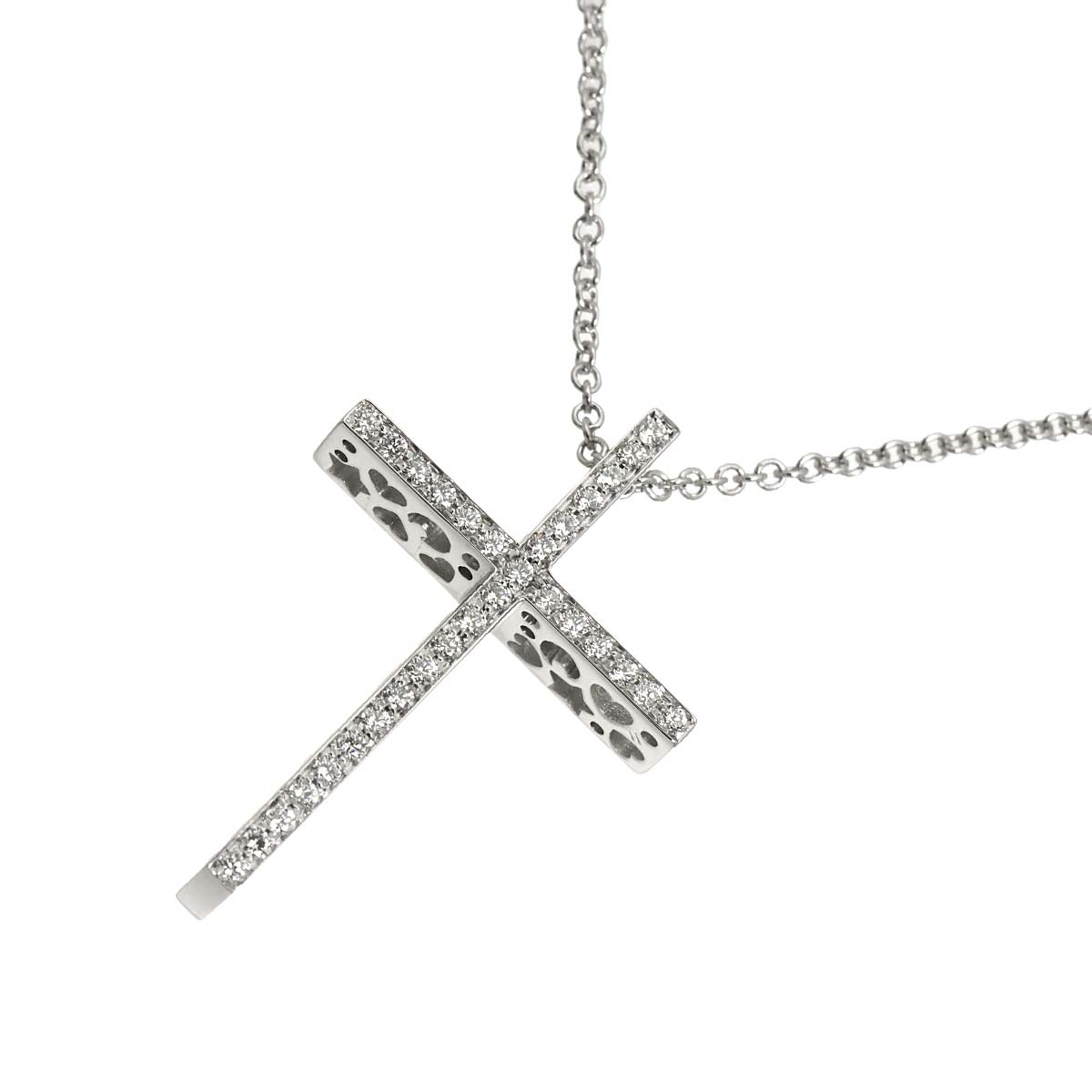 Diamond 0.49ct Sapphire Cross Necklace 18K WG 750