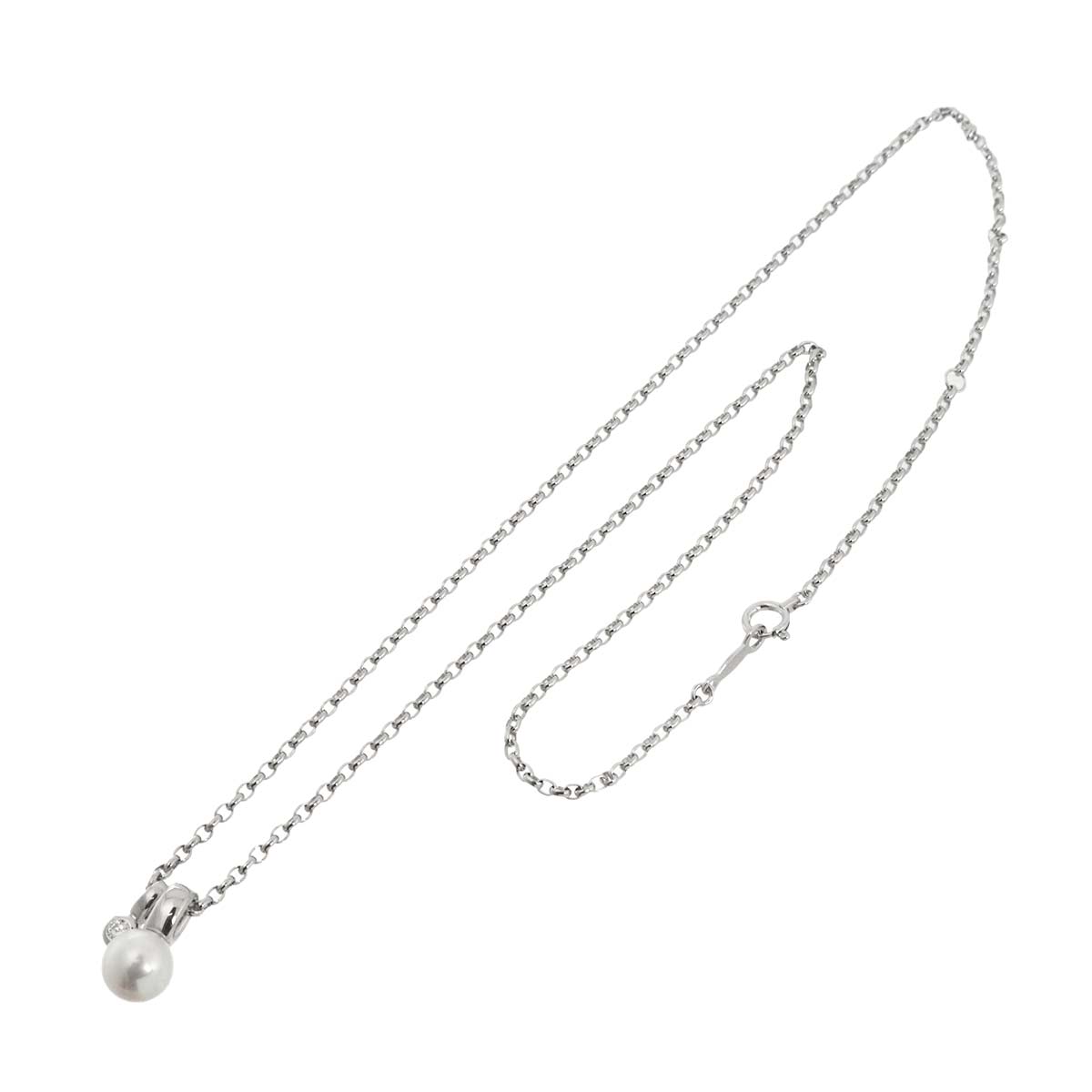Akoya Pearl 6.7mm Diamond Necklace 18K White Gold 750