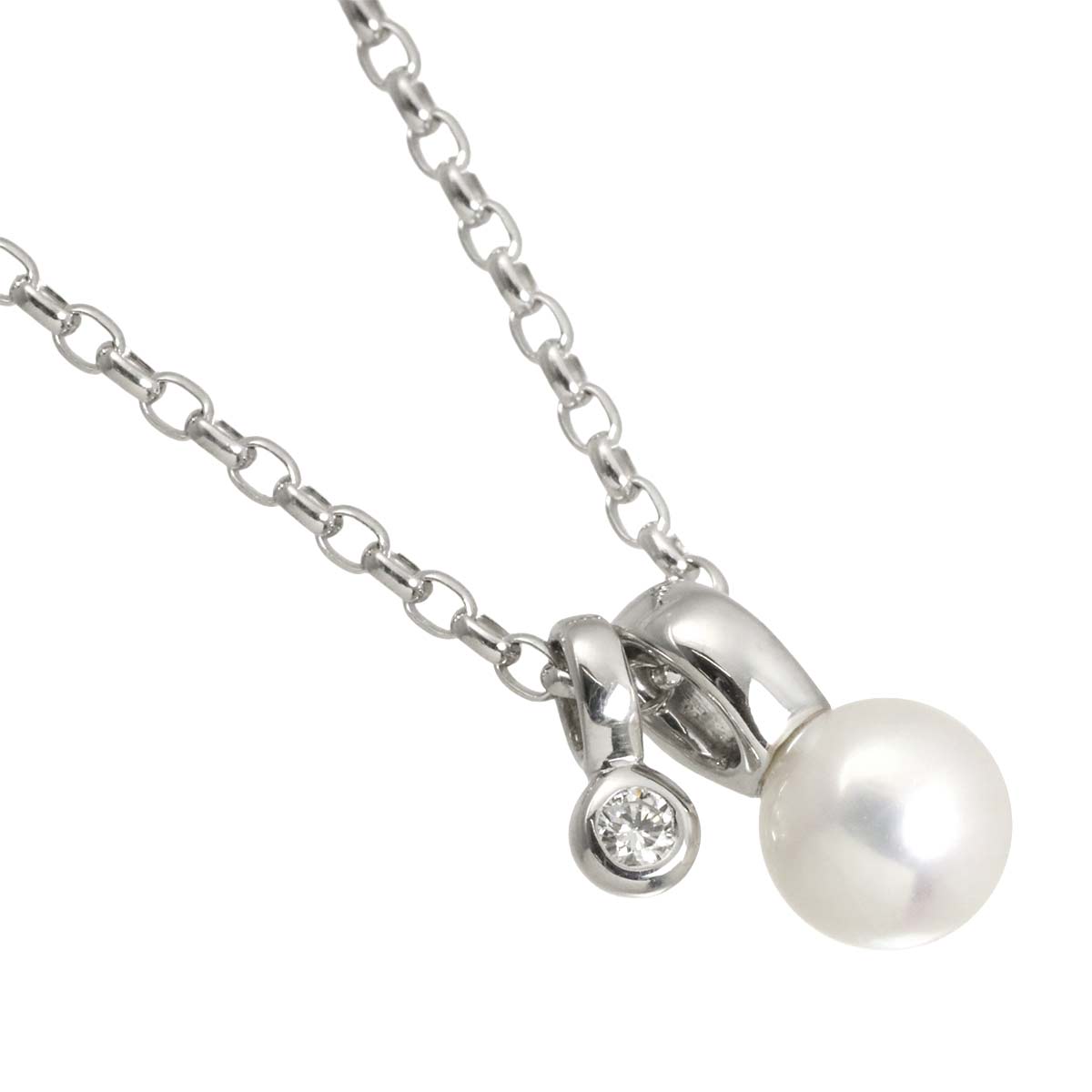 Akoya Pearl 6.7mm Diamond Necklace 18K White Gold 750
