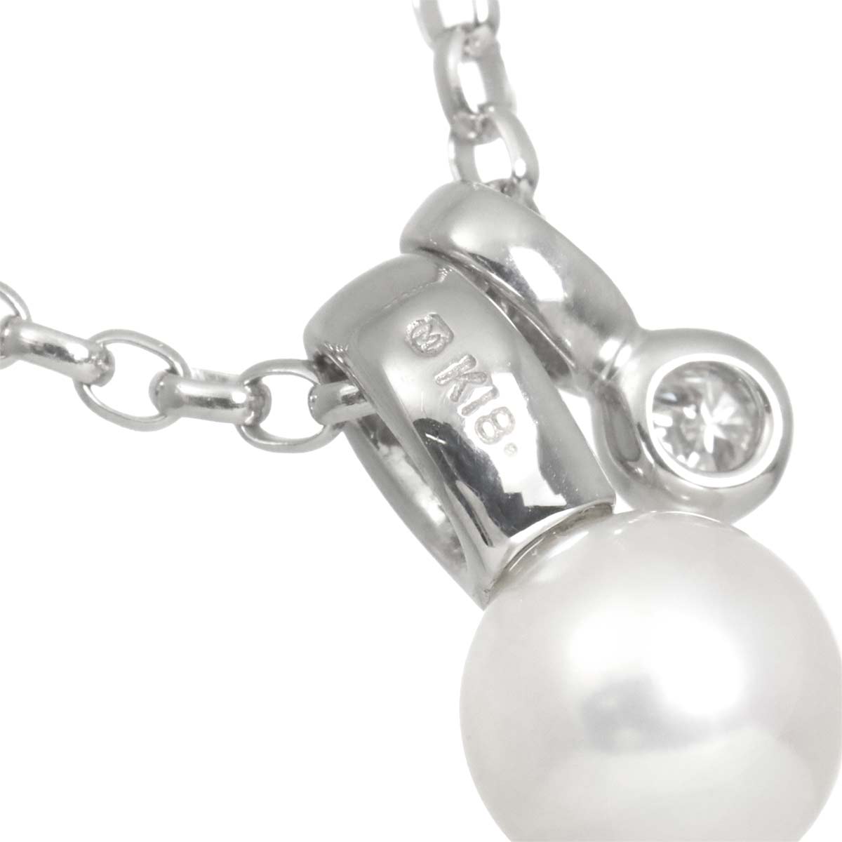 Akoya Pearl 6.7mm Diamond Necklace 18K White Gold 750