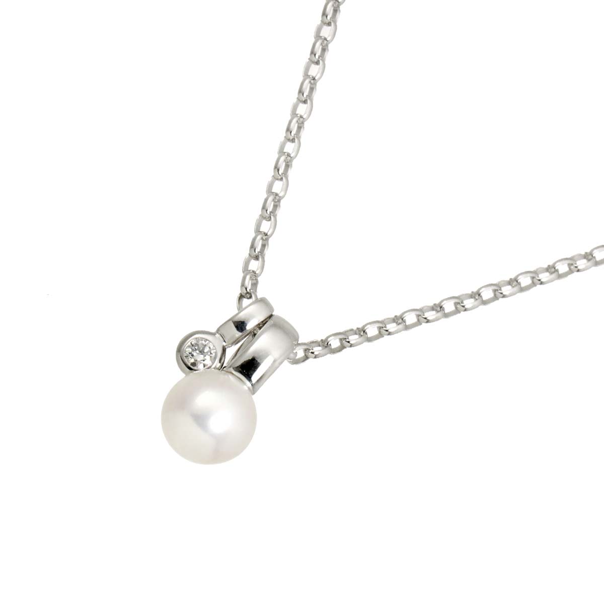 Akoya Pearl 6.7mm Diamond Necklace 18K White Gold 750