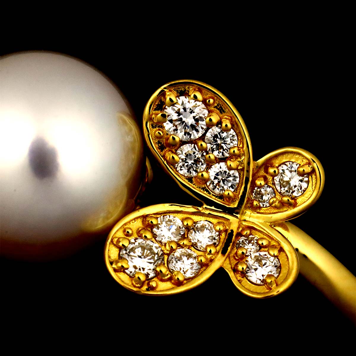 Akoya Pearl 8.9mm Diamond 0.18ct Ring 18K 750 size6(US)
