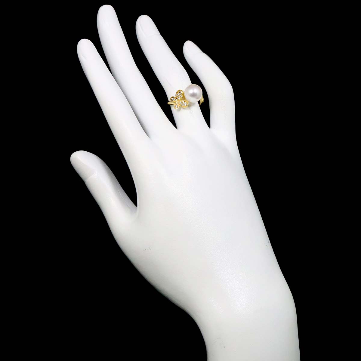 Akoya Pearl 8.9mm Diamond 0.18ct Ring 18K 750 size6(US)
