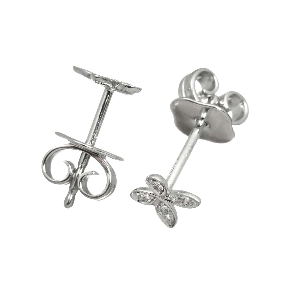 Pave butterfly Diamond Earrings Pierced 18K WG 750