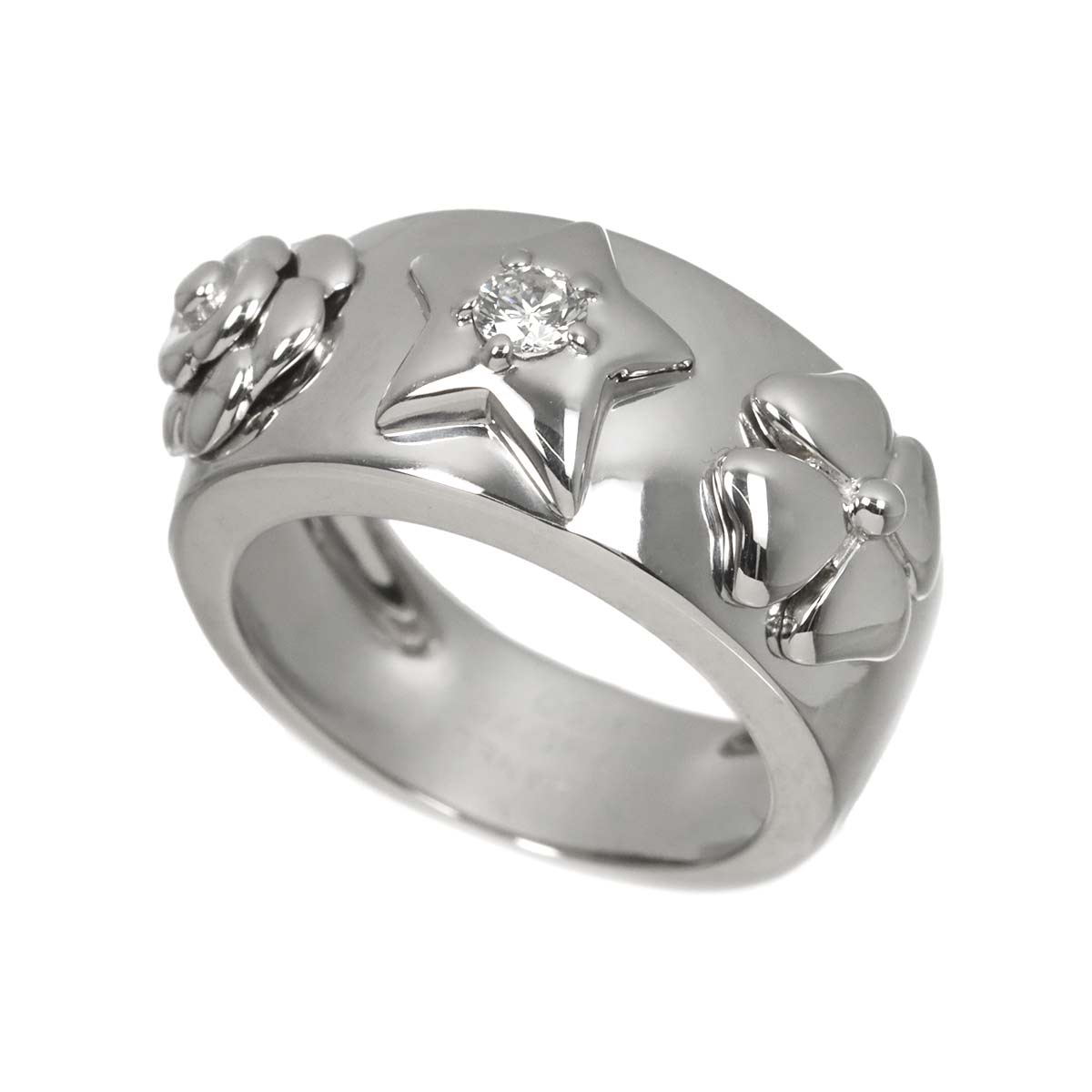 Three Symbols Diamond Ring 18K WG 750 size5.25(US)
