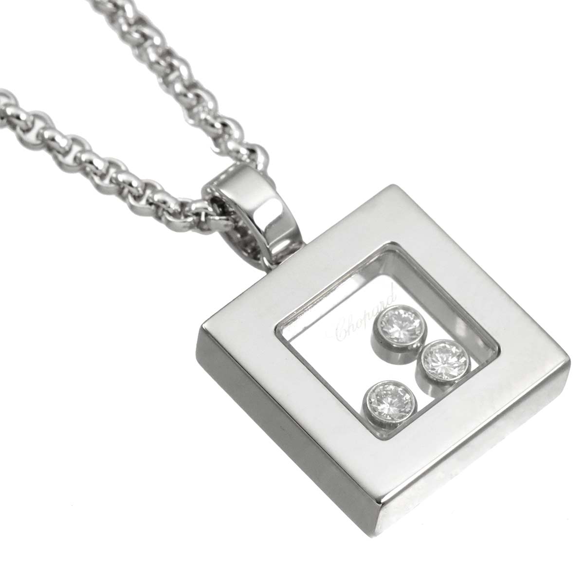 Happy Diamond Square Necklace 18K White Gold 750