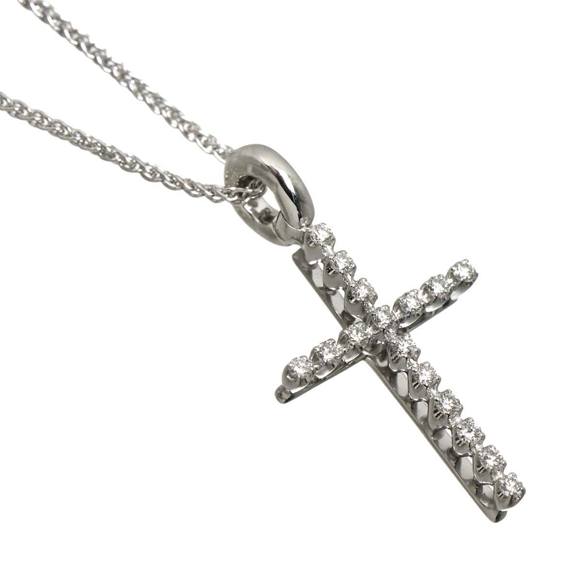 Mystery Cross Diamond Necklace 18K White Gold 750