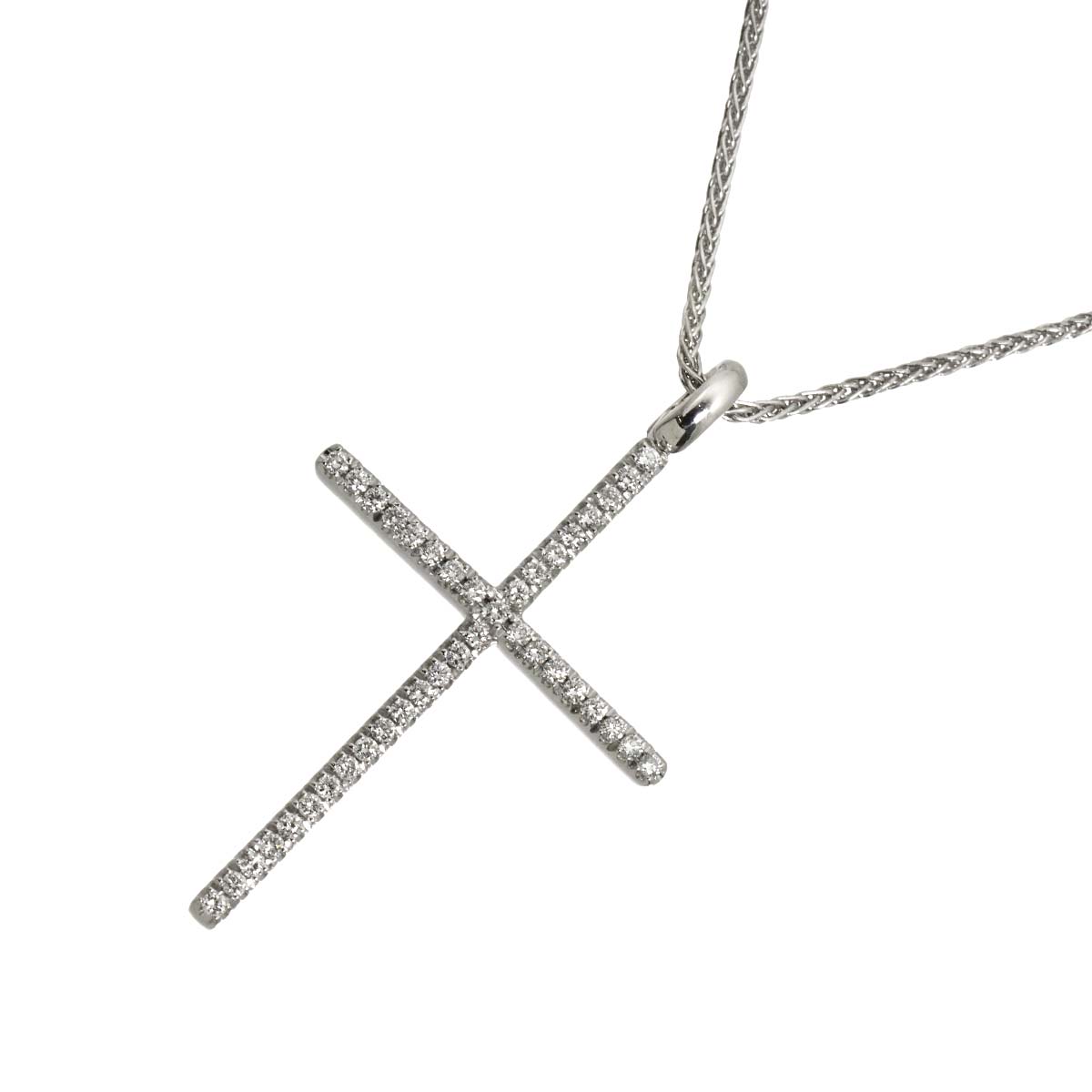 Mystery Cross Diamond Necklace 18K White Gold 750