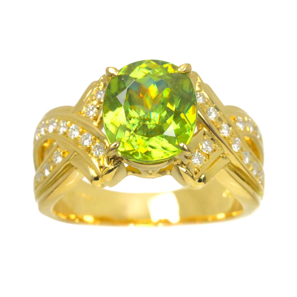 Sphene 3.390ct Diamond 0.22ct Ring 18K YG 750 size7.25(US)
