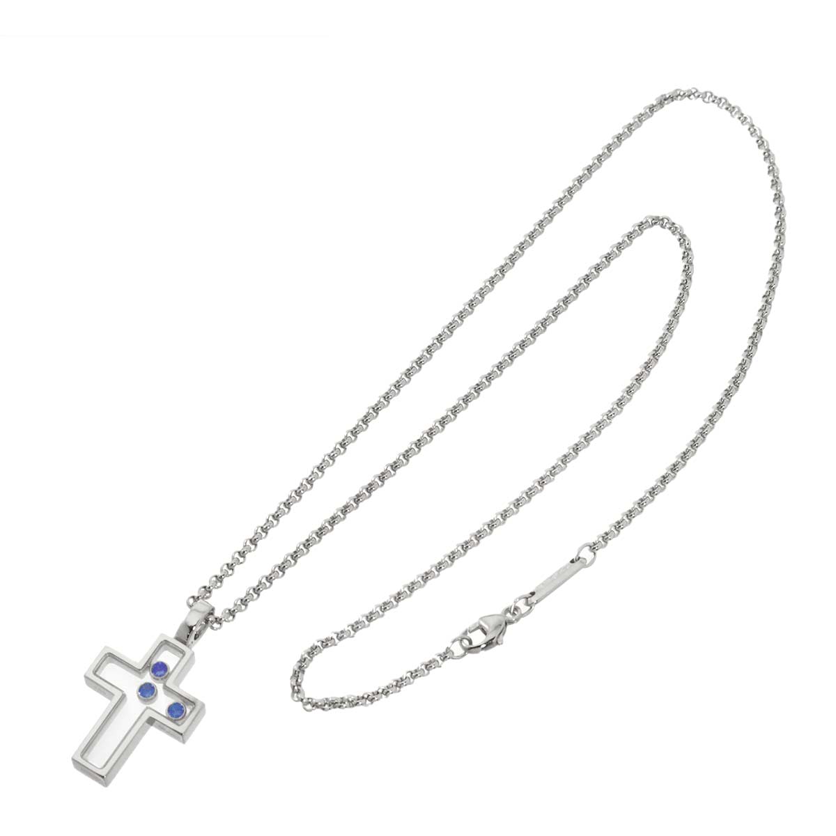 Happy Diamond Sapphire Cross Necklace 18K WG 750